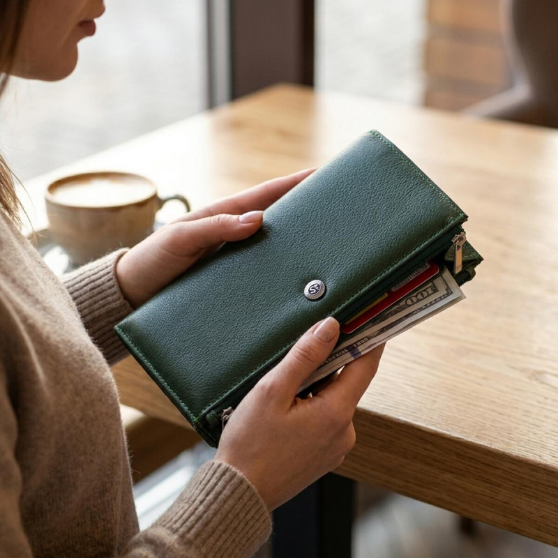 Горизонтальний тонкий гаманець зі шкіри унісекс ST Leather Зелений