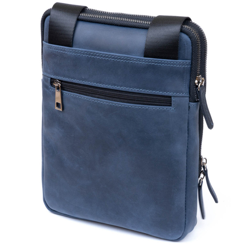 Сумка мужская планшет на два отделения винтажная кожаная SHVIGEL Синяя