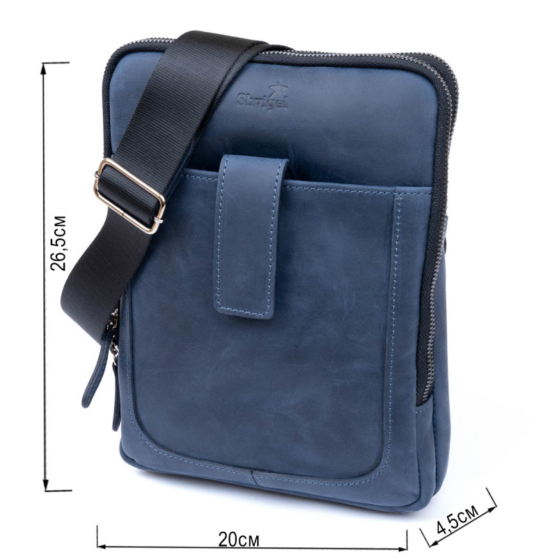 Сумка мужская планшет на два отделения винтажная кожаная SHVIGEL Синяя