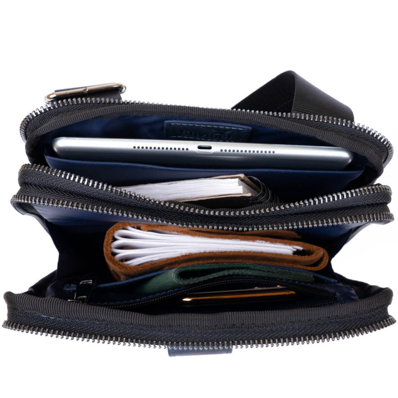 Сумка мужская планшет на два отделения винтажная кожаная SHVIGEL Синяя