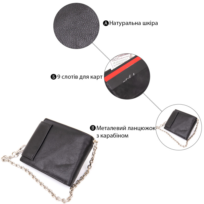Портмоне унісекс з ланцюжком Vintage Чорне