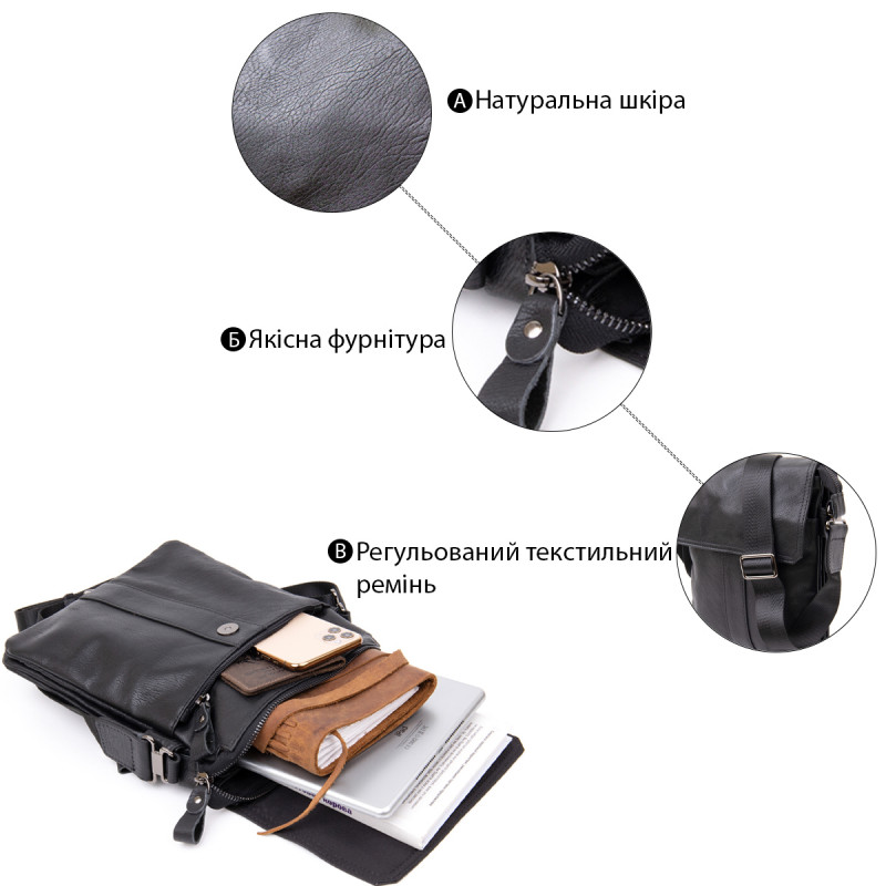 Сумка мужская почтальонка Vintage Черная