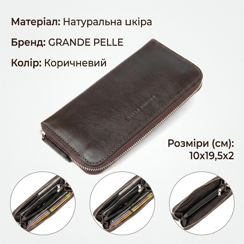 Кожаное женское глянцевое портмоне GRANDE PELLE Коричневый