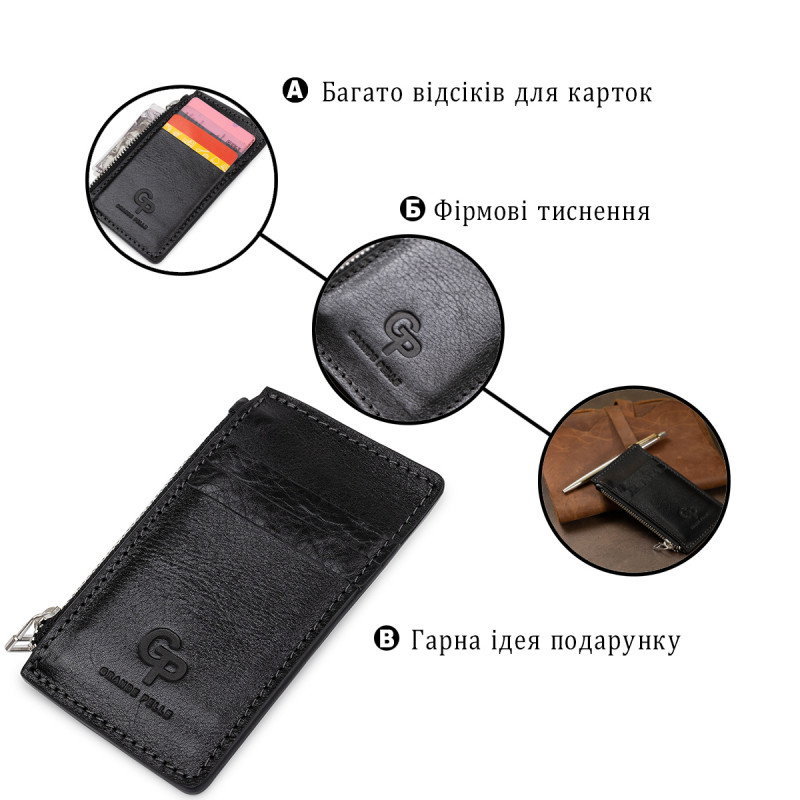 Кожаный небольшой картхолдер GRANDE PELLE Черный