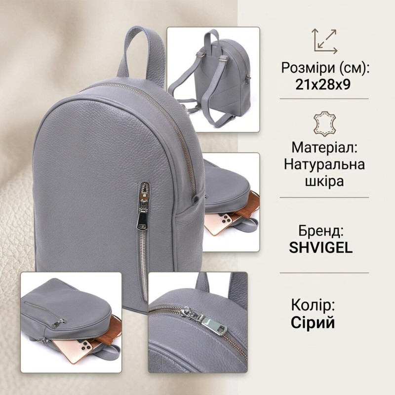 Практичний жіночий рюкзак Shvigel Сірий