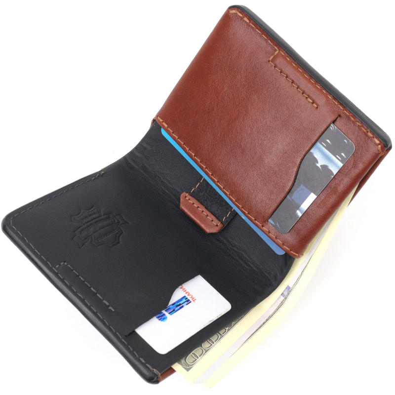 Чудовий шкіряний чоловічий гаманець Grande Pelle Коричневий