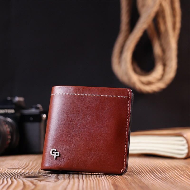 Чудовий шкіряний чоловічий гаманець Grande Pelle Коричневий