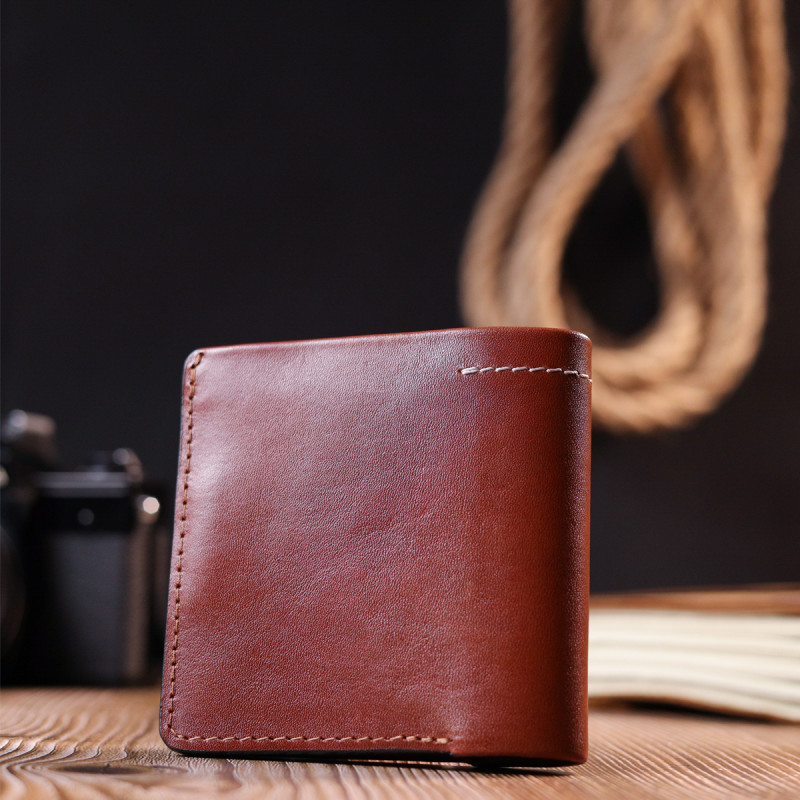 Чудовий шкіряний чоловічий гаманець Grande Pelle Коричневий