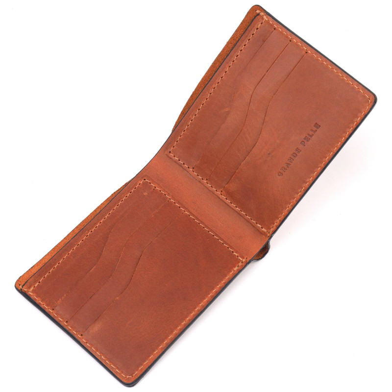 Надежный мужской кожаный кошелек в два сложения Украина GRANDE PELLE Светло-коричневый