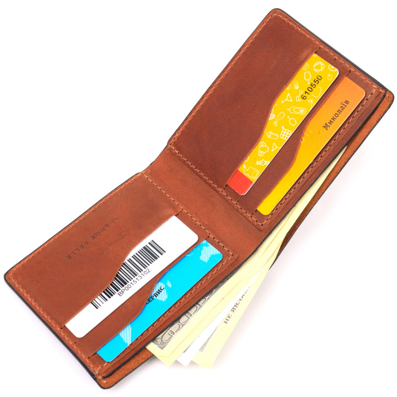 Надежный мужской кожаный кошелек в два сложения Украина GRANDE PELLE Светло-коричневый