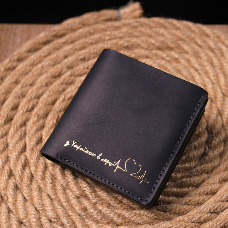 Мужской кожаный кошелек с монетницей Сердце GRANDE PELLE Черный