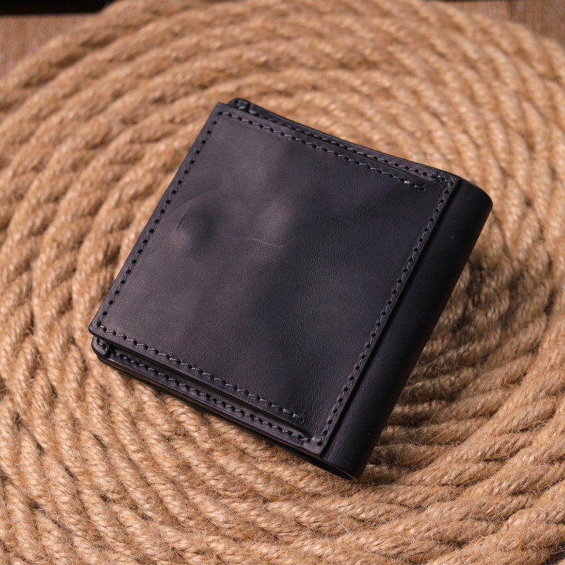 Мужской кожаный кошелек с монетницей Сердце GRANDE PELLE Черный