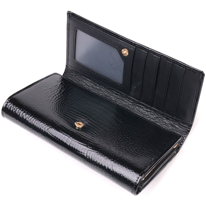 Лаковый женский кошелек с визитницей ST Leather Черный