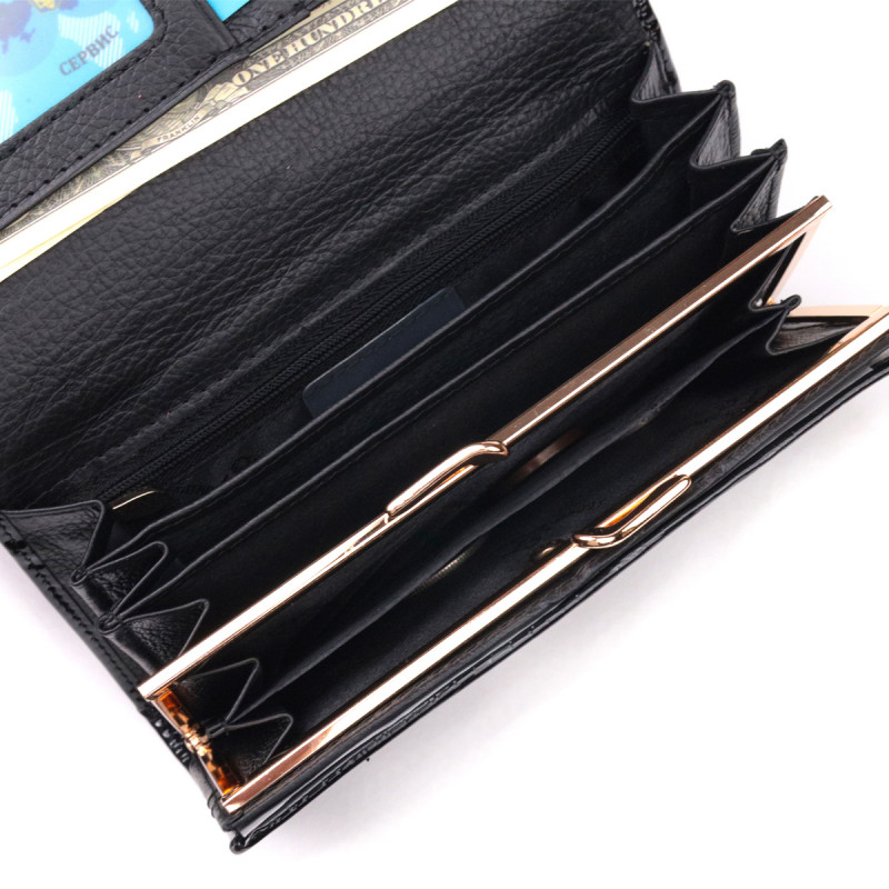 Лаковый женский кошелек с визитницей ST Leather Черный