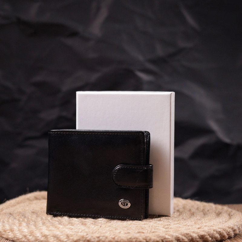 Надійний чоловічий гаманець із натуральної гладкої шкіри ST Leather Чорний