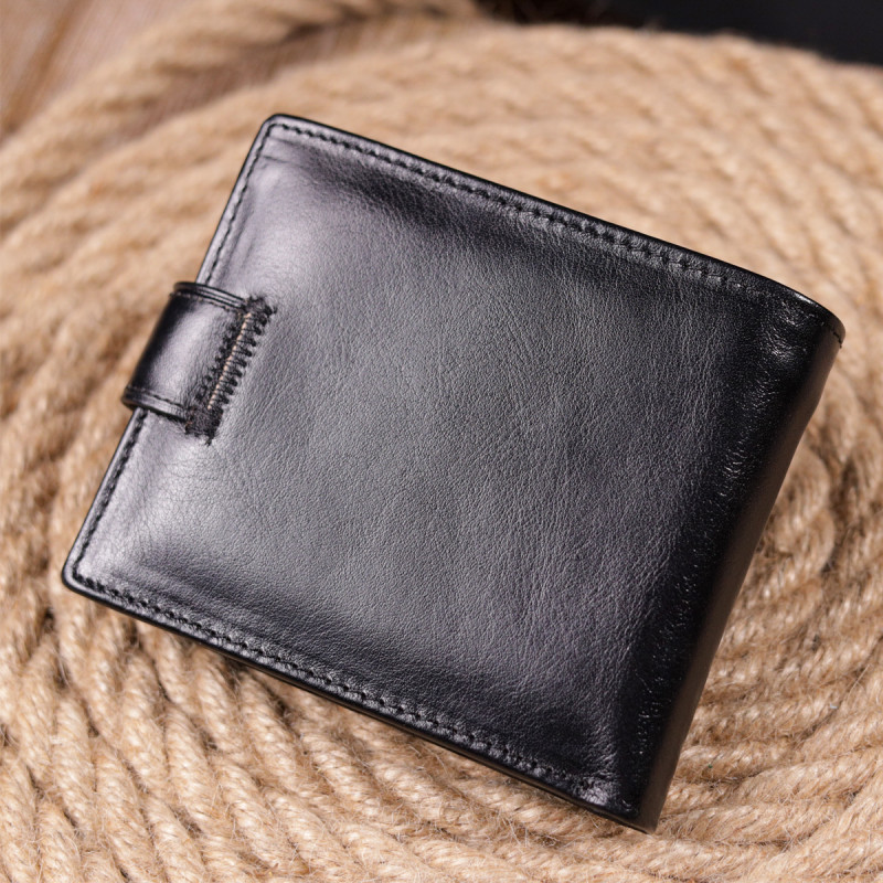 Надійний чоловічий гаманець із натуральної гладкої шкіри ST Leather Чорний
