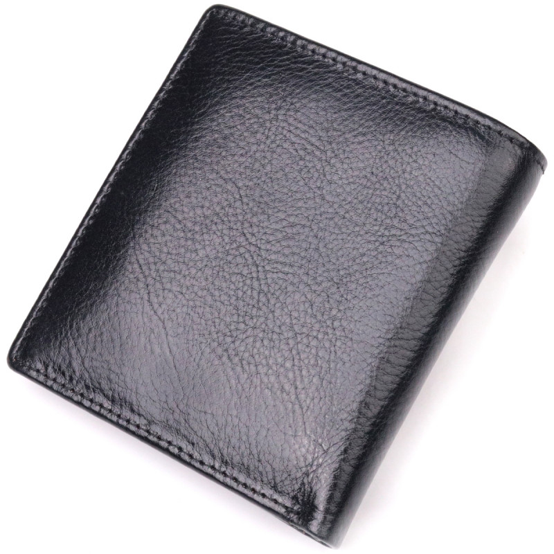 Компактный бумажник для денег из натуральной гладкой кожи ST Leather Черный