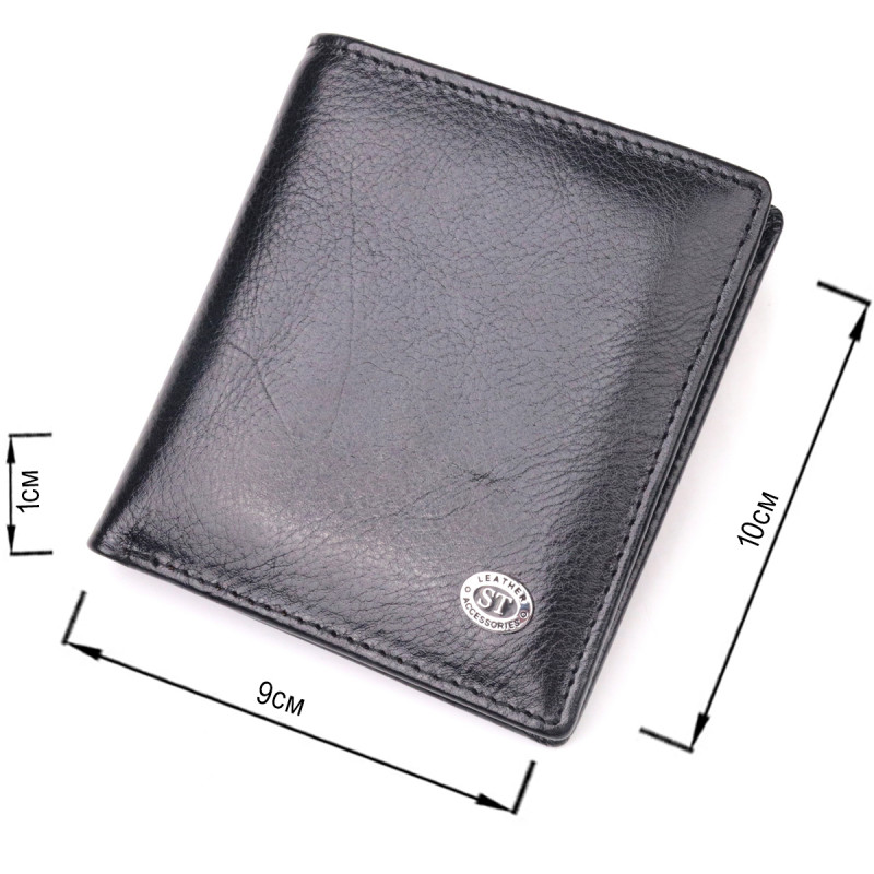 Компактный бумажник для денег из натуральной гладкой кожи ST Leather Черный