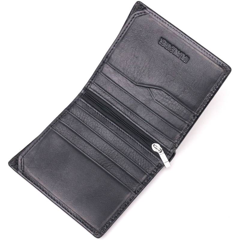 Компактный бумажник для денег из натуральной гладкой кожи ST Leather Черный