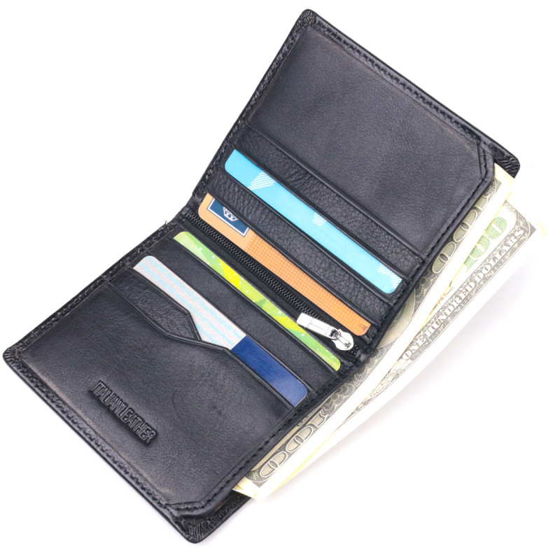 Компактный бумажник для денег из натуральной гладкой кожи ST Leather Черный