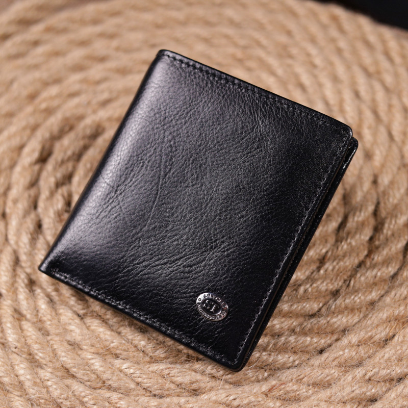 Компактный бумажник для денег из натуральной гладкой кожи ST Leather Черный
