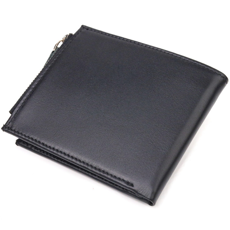 Стильный мужской горизонтальный кошелек из натуральной гладкой кожи CANPELLINI Черный