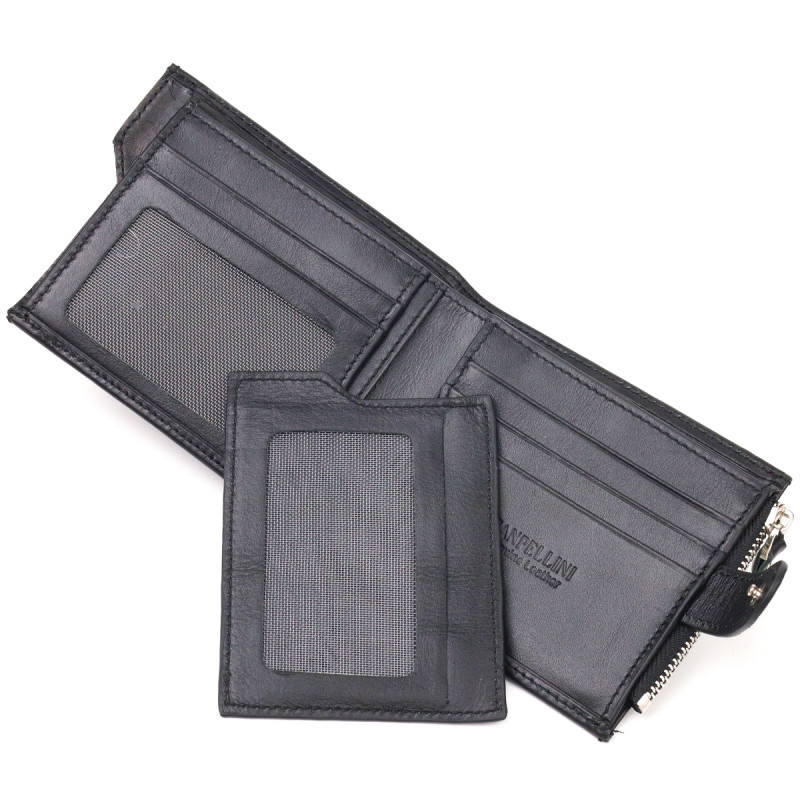 Стильный мужской горизонтальный кошелек из натуральной гладкой кожи CANPELLINI Черный