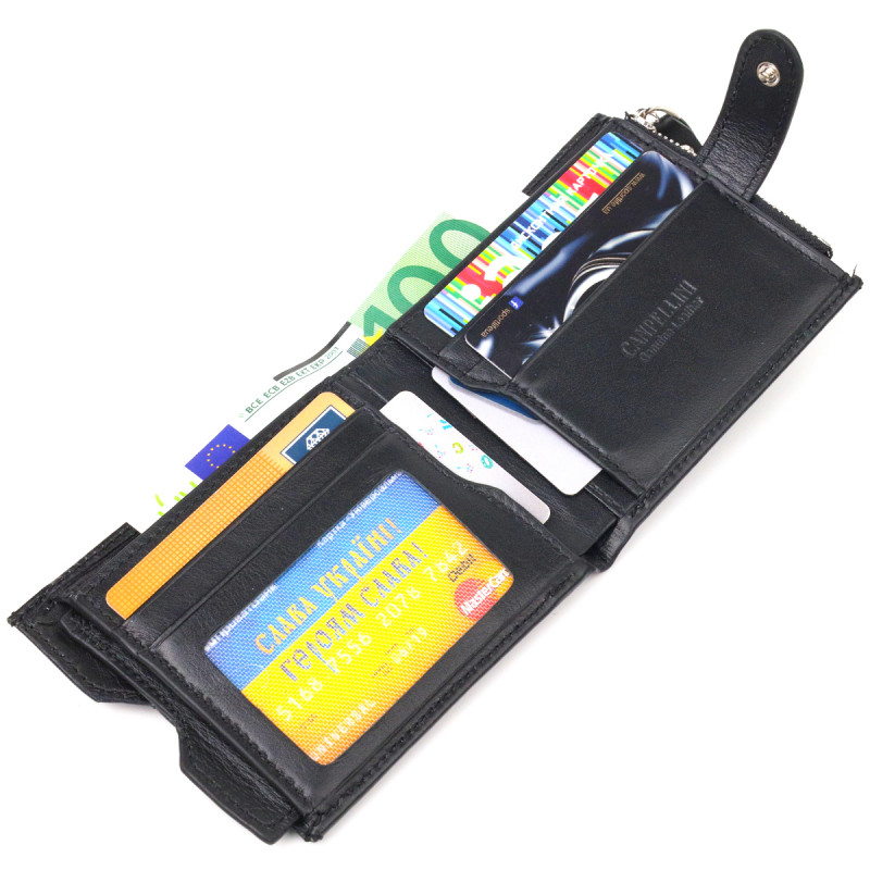 Стильный мужской горизонтальный кошелек из натуральной гладкой кожи CANPELLINI Черный