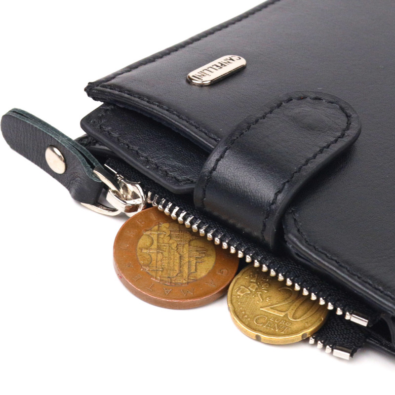 Стильный мужской горизонтальный кошелек из натуральной гладкой кожи CANPELLINI Черный