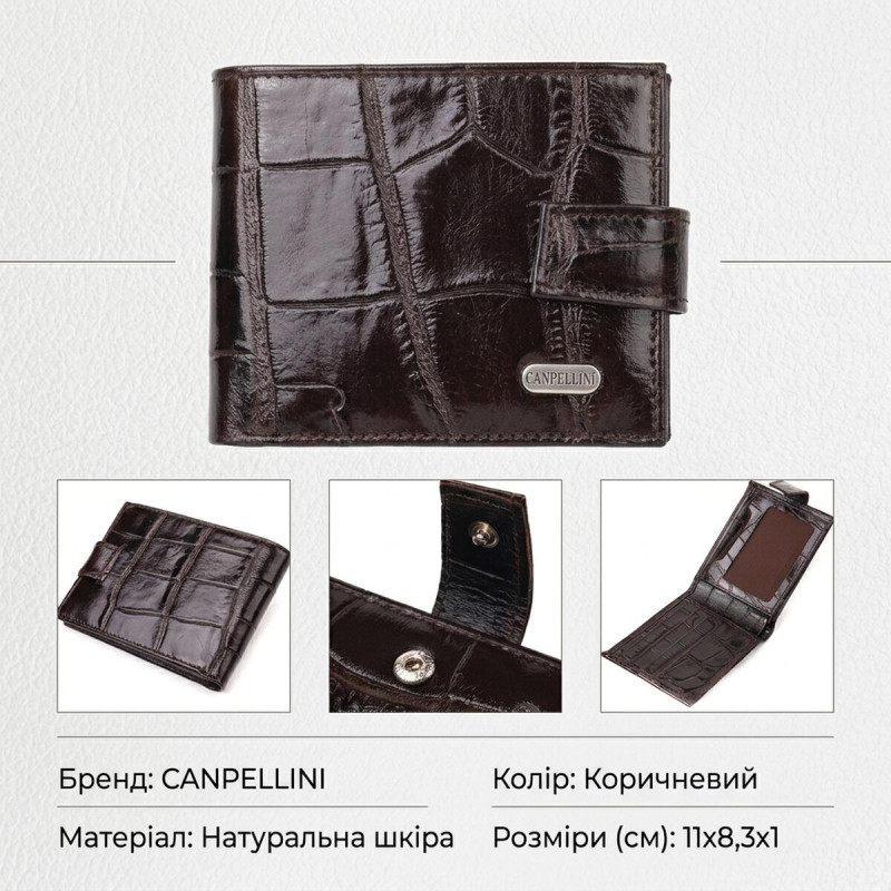 Надійний чоловічий гаманець із натуральної фактурної шкіри CANPELLINI Коричневий