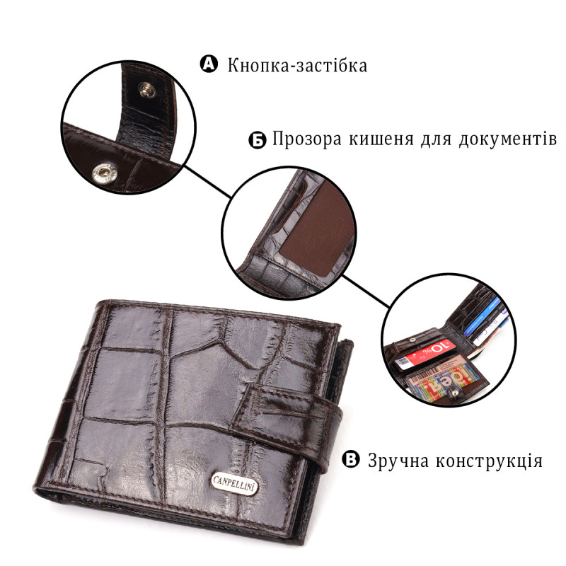 Надежный мужской кошелек из натуральной фактурной кожи CANPELLINI Коричневый