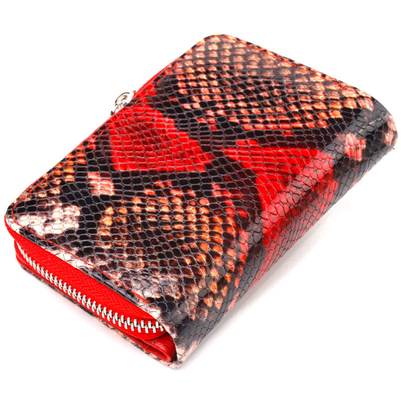 Стильное портмоне для женщин с монетницей на молнии из натуральной фактурной кожи CANPELLINI Разноцветное