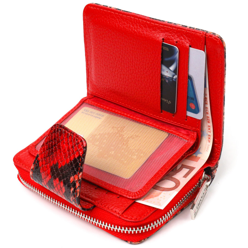 Стильное портмоне для женщин с монетницей на молнии из натуральной фактурной кожи CANPELLINI Разноцветное