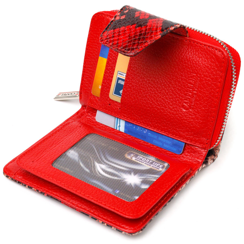 Стильное портмоне для женщин с монетницей на молнии из натуральной фактурной кожи CANPELLINI Разноцветное