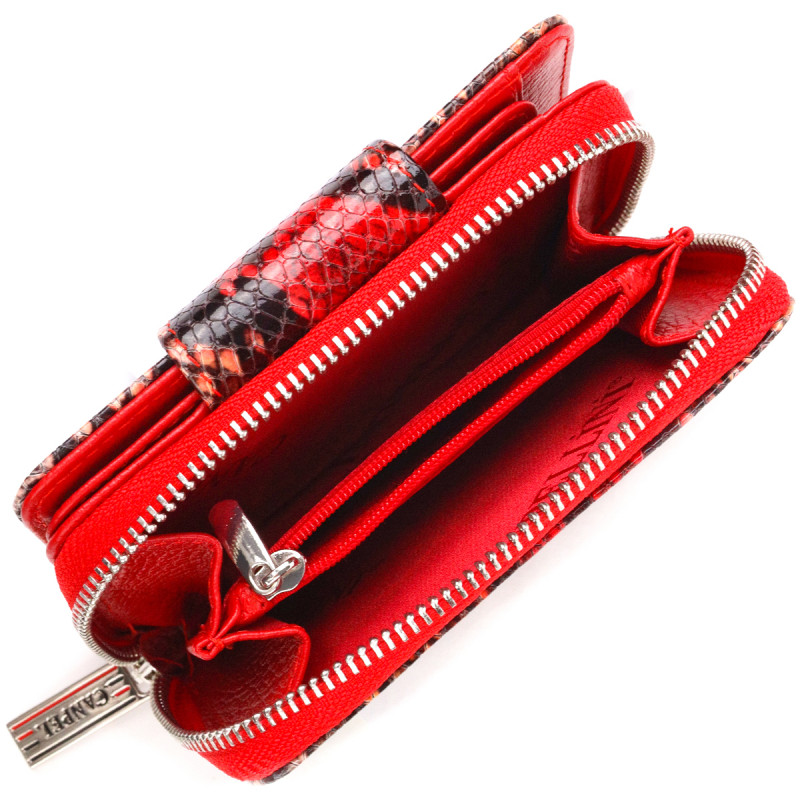 Стильное портмоне для женщин с монетницей на молнии из натуральной фактурной кожи CANPELLINI Разноцветное