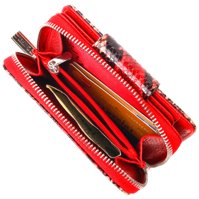 Стильное портмоне для женщин с монетницей на молнии из натуральной фактурной кожи CANPELLINI Разноцветное