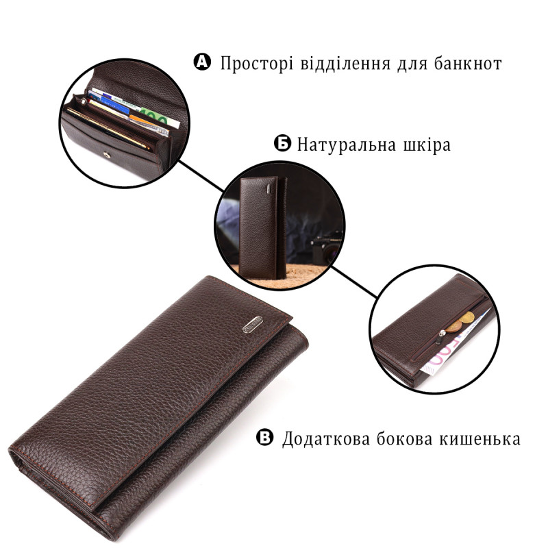 Женский стильный кошелек из натуральной зернистой кожи CANPELLINI Коричневый