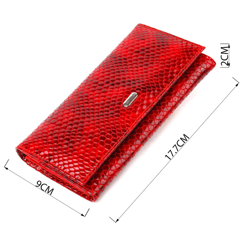 Превосходный женский кошелек из натуральной лакированной кожи с тиснением под змею CANPELLINI Красный