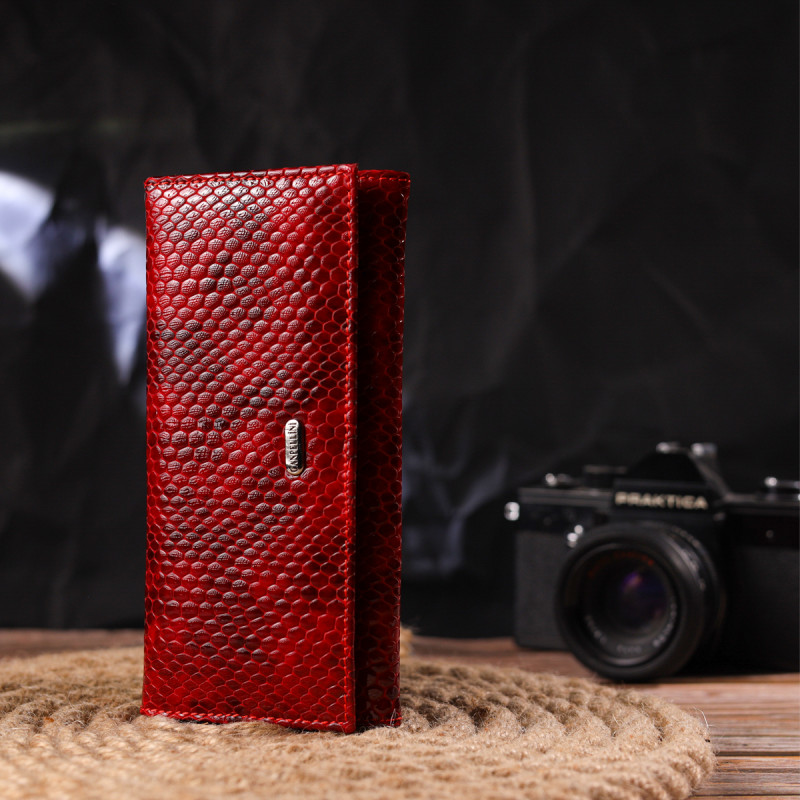 Превосходный женский кошелек из натуральной лакированной кожи с тиснением под змею CANPELLINI Красный