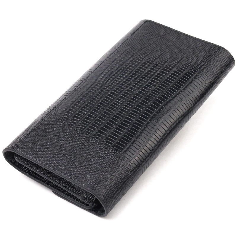 Фактурный вместительный женский кошелек из натуральной кожи CANPELLINI Черный