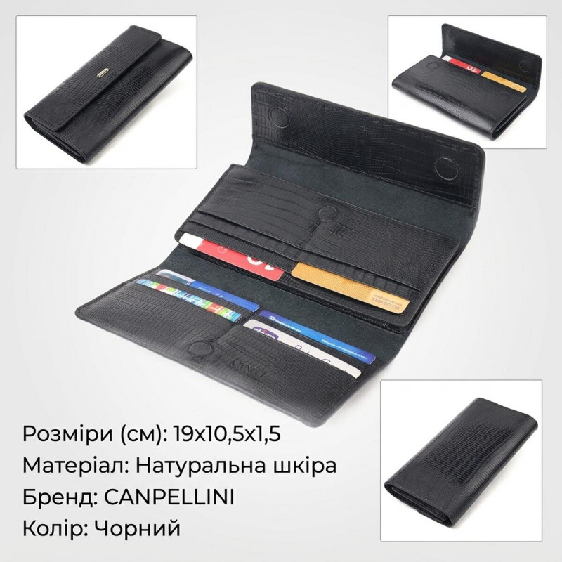 Фактурний місткий жіночий гаманець з натуральної шкіри CANPELLINI Чорний