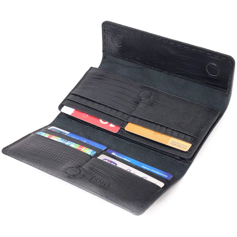 Фактурный вместительный женский кошелек из натуральной кожи CANPELLINI Черный