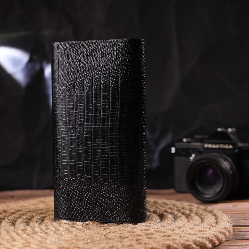 Фактурный вместительный женский кошелек из натуральной кожи CANPELLINI Черный