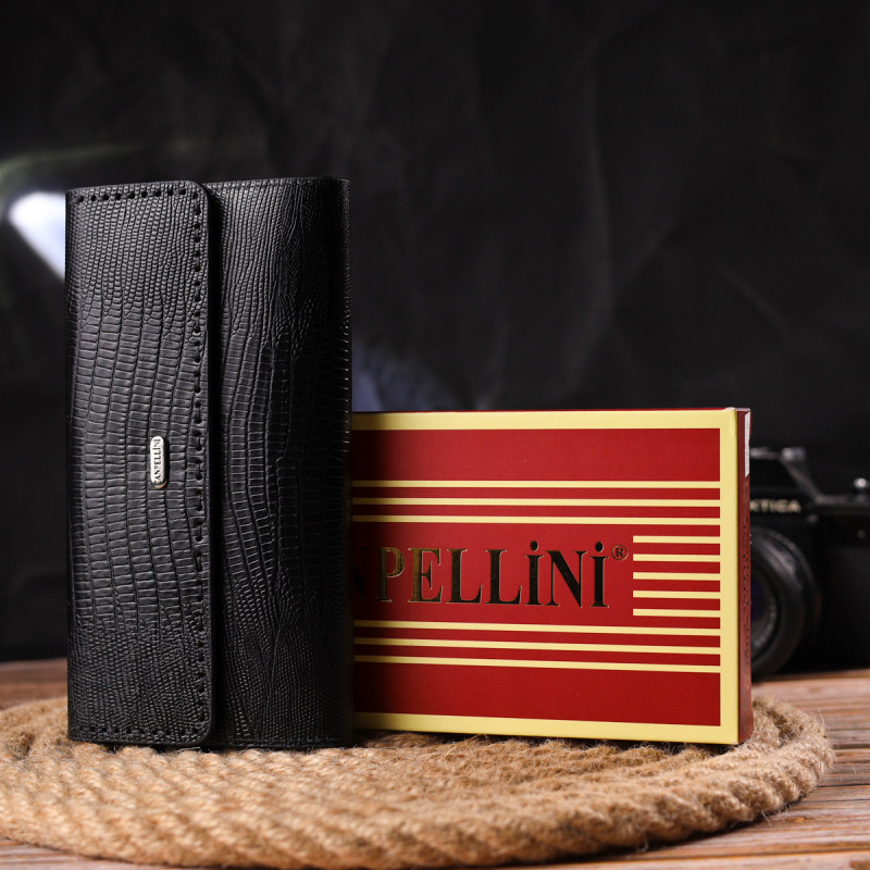 Фактурный вместительный женский кошелек из натуральной кожи CANPELLINI Черный