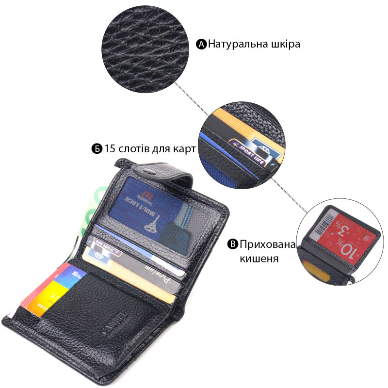 Стильный кошелек из натуральной зернистой кожи CANPELLINI Черный