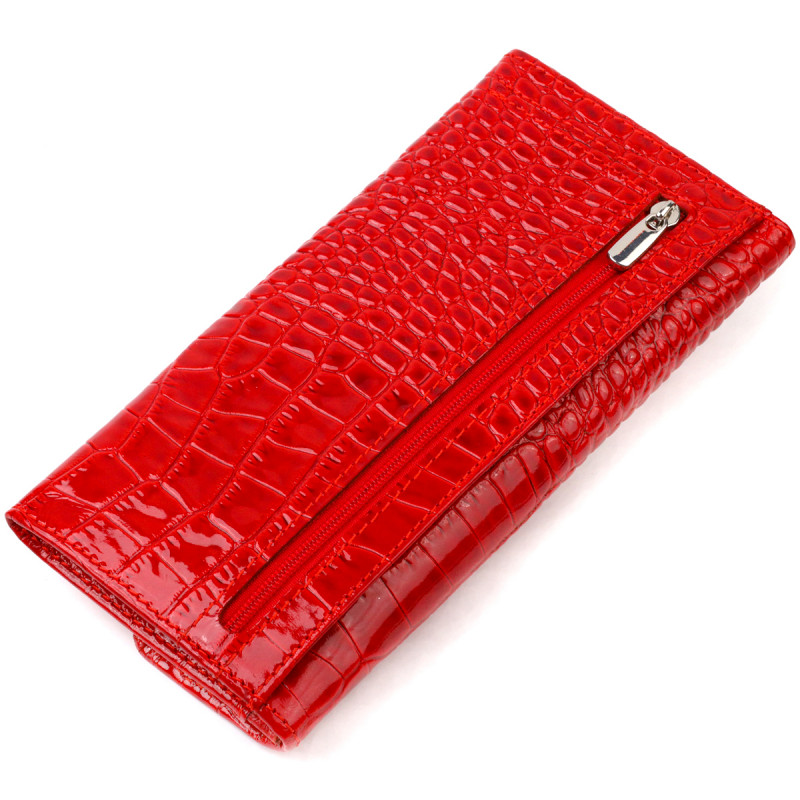 Привлекательное женское портмоне из натуральной кожи с тиснением под змею CANPELLINI Красный
