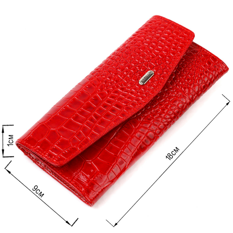 Привлекательное женское портмоне из натуральной кожи с тиснением под змею CANPELLINI Красный