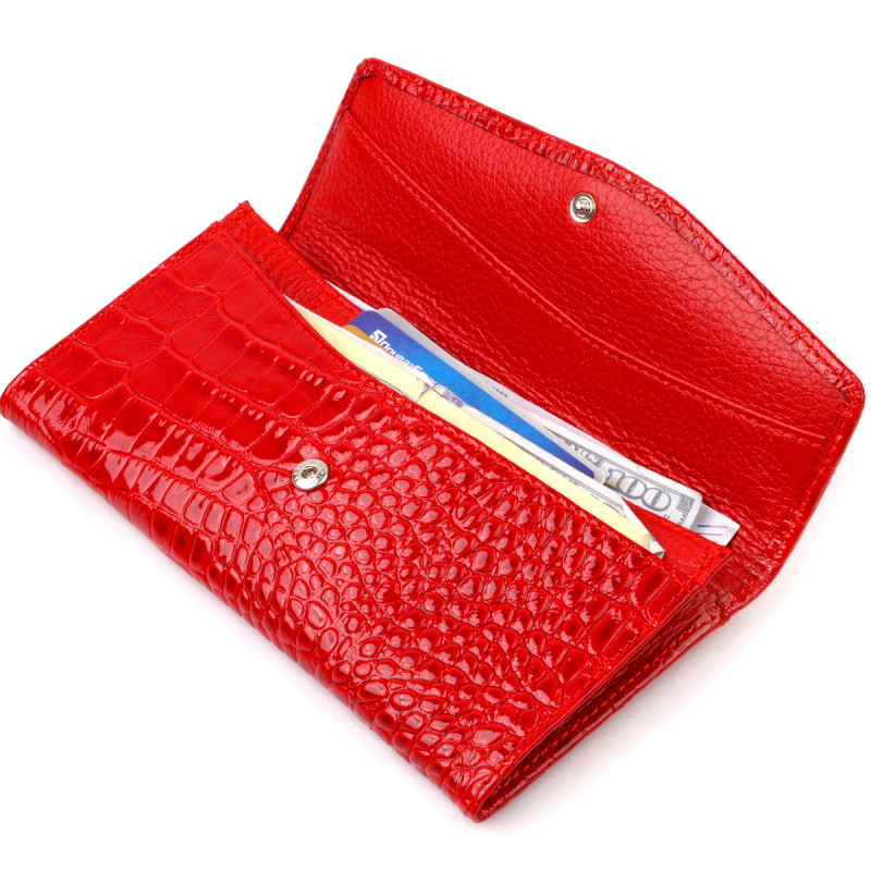 Привлекательное женское портмоне из натуральной кожи с тиснением под змею CANPELLINI Красный