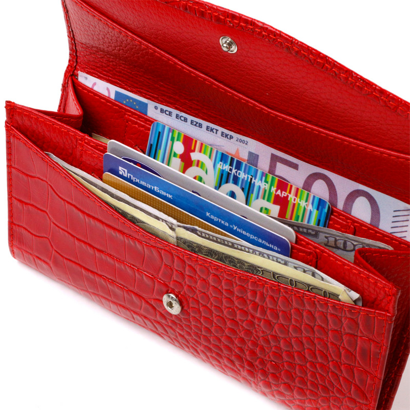 Привлекательное женское портмоне из натуральной кожи с тиснением под змею CANPELLINI Красный