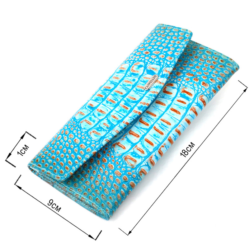 Превосходное портмоне для женщин из натуральной кожи с тиснением под крокодила CANPELLINI Голубое